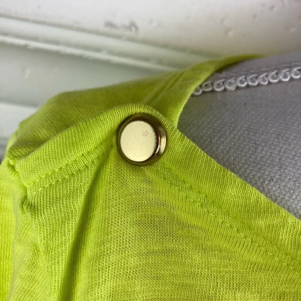 JCrew Painter T long sleeved bright citron boat neck, brass buttons on shoulders